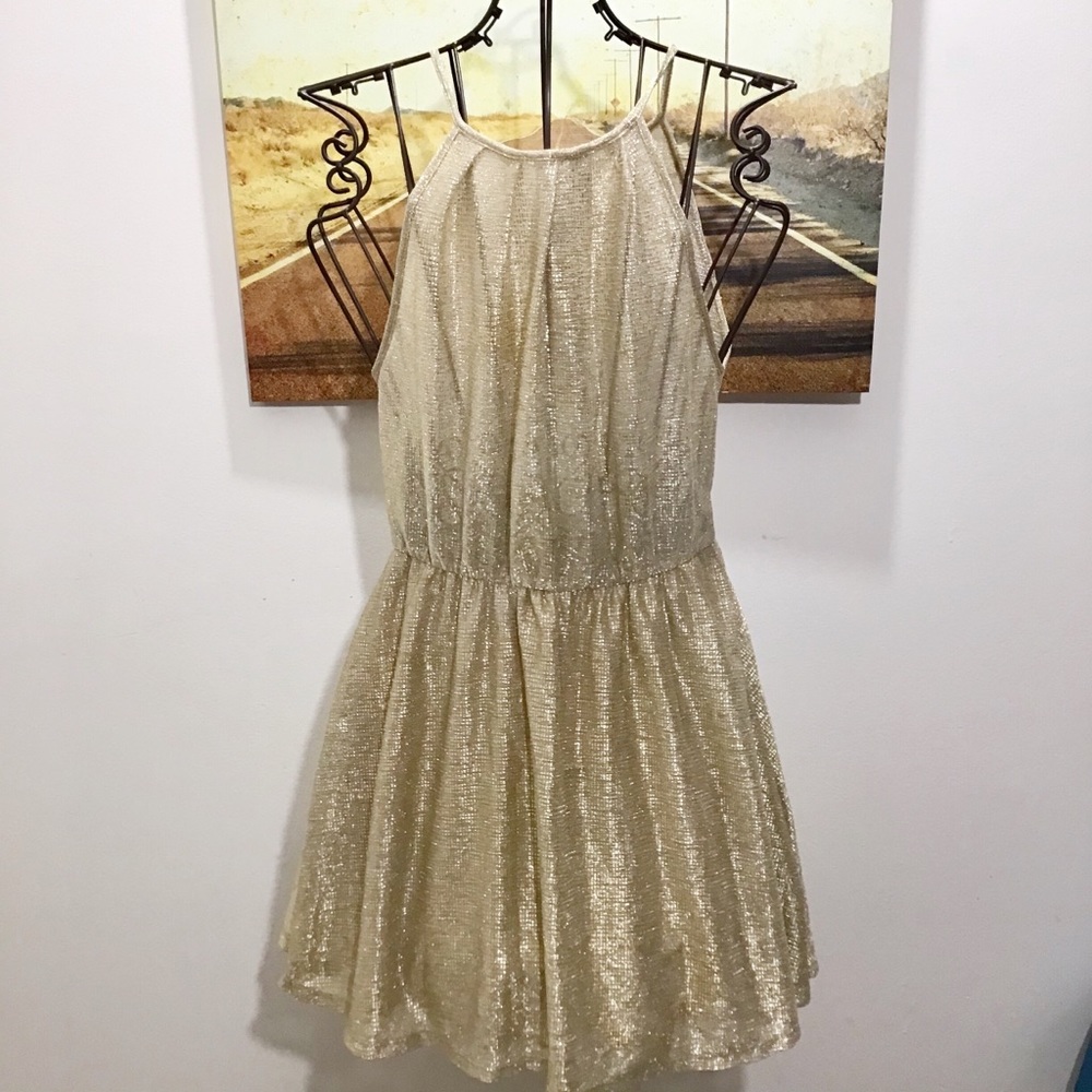 Sparkly Gold Sleeveless Skater Dress S